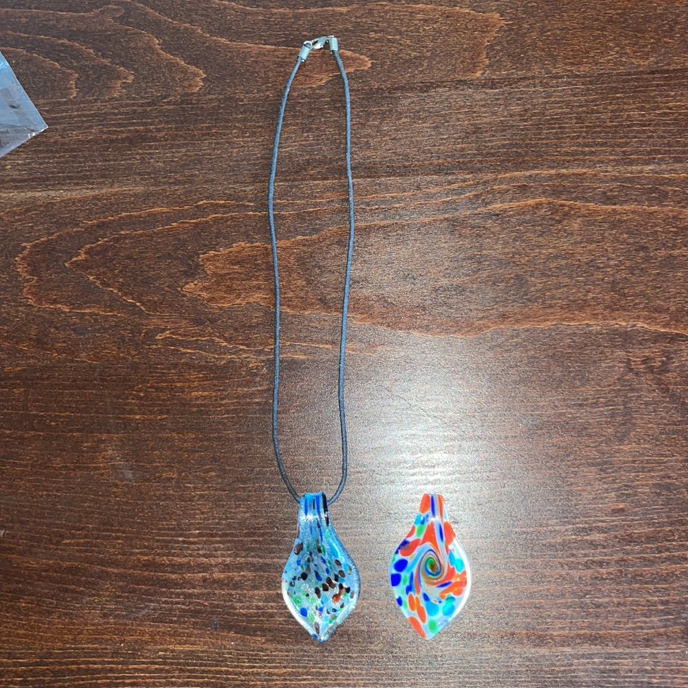 Blown Glass Necklace with Two Pendants - Picture 2 of 6